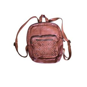 Harbour 2nd Cognac Leather Woven Front Backpack Purse Brown